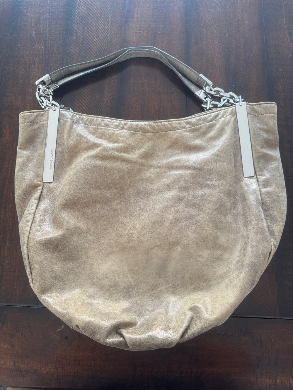MICHAEL Michael Kors Metallic Taupe Hobo with Chain Strap